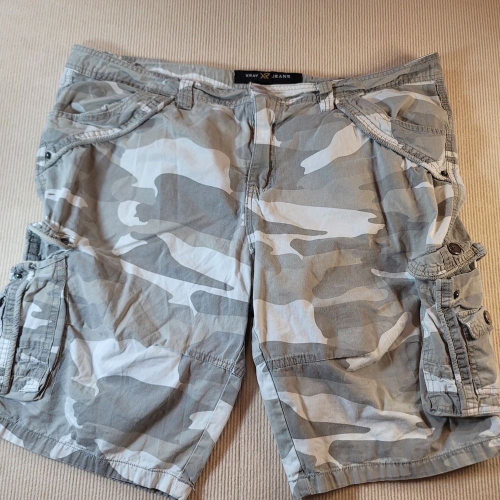 XRay Shorts Mens 38 White Camo Cargo Camouflage Outdoor Utility Pockets Cotton